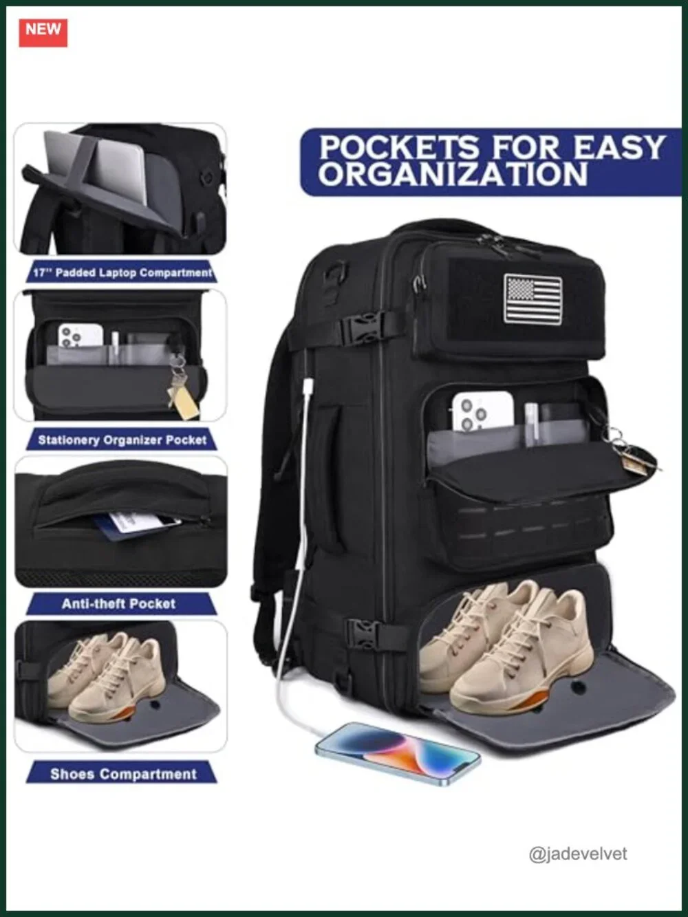 40L Travel Backpack with USB Port, TSA Approved Carry On, Laptop Bag